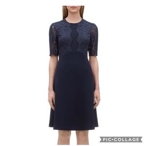 WHISTLES TILLIE NAVY LACE INSERT DRESS